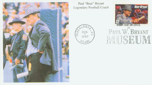 3148 FDC - 1997 32c Football Coaches: Bear Bryant, red bar