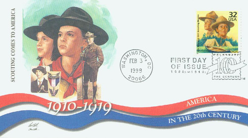 3183j FDC - 1998 32c Celebrate the Century - 1910s: Boy and Girl Scouting