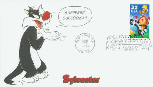 3204a FDC - 1998 32c Sylvester and Tweety, single from pane of 10