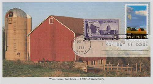 3206x FDC - 1998 32c Wisconsin Statehood & 3c Cent.