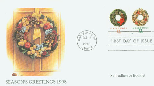 3250 FDC - 1998 32c Contemporary Christmas: Victorian Wreath