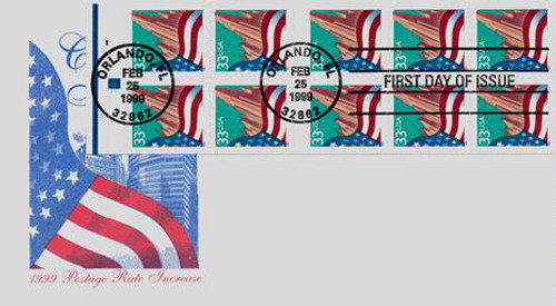 3279a FDC - 1999 33c Flag and City bklt pane of 10