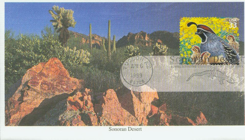 3293d FDC - 1999 33c Sonoran Desert: Gambel Quail