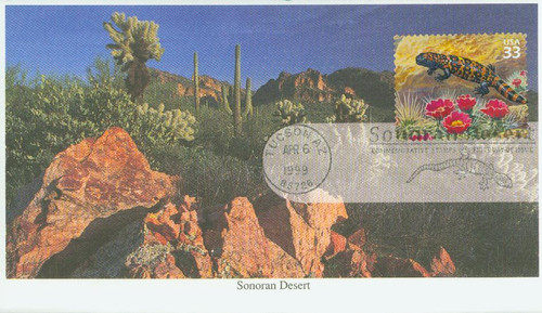 3293h FDC - 1999 33c Sonoran Desert: Gila Monster