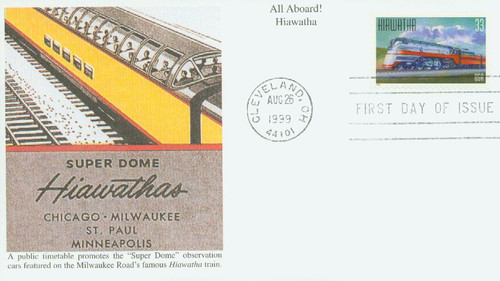 3336 FDC - 1999 33c All Aboard!: Hiawatha