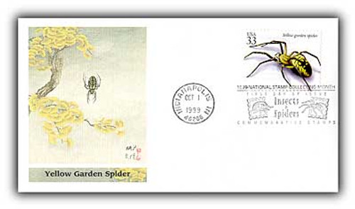 3351d FDC - 1999 33c Insects and Spiders: Yellow Garden Spider