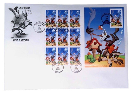 3391 FDC - 2000 33c Wile E. Coyote and Roadrunner, pane of 10