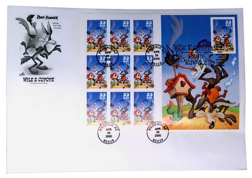 3392 FDC - 2000 33c Wile E. Coyote & Road Runner, Imperf pane s/a