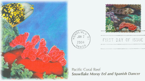 3831g FDC - 2004 37c Pacific Coral Reef: Snowflake Moray Eel