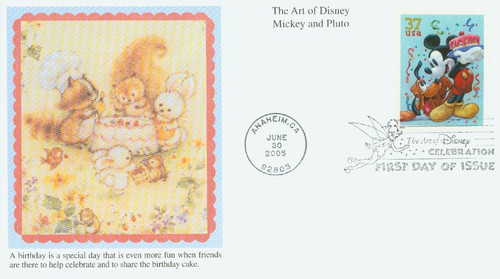 3912 FDC - 2005 37c The Art of Disney: Pluto and Mickey Mouse