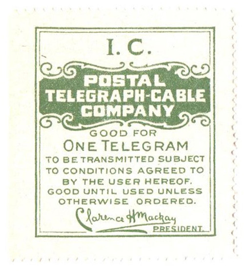 15TO16  - 1914 Illinois Central Railroad Telegraph Stamp, dark green