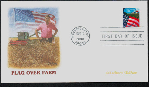 3450 FDC - 2000 34c Flag Over Farm, non-denominated, self-adhesive, booklet stamp (Avery Dennison)