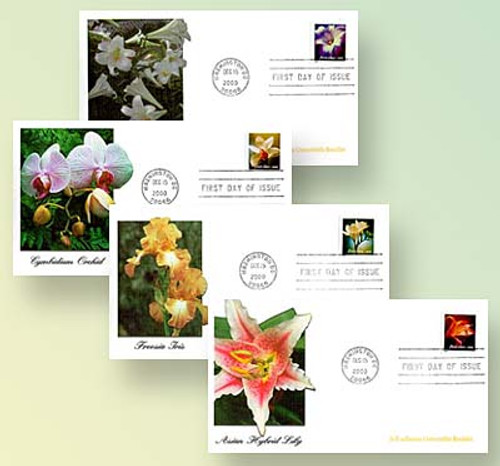 3454-57 FDC - 2000 34c Lilies, 10.5 x 10.75 perf, booklet stamps