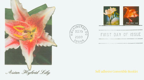 3457 FDC - 2000 34c Lilies: Asian Hybrid, 10.5 x 10.75 perf, booklet single