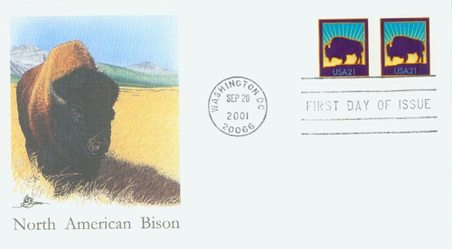 3484 FDC - 2001 21c Bison, 11 1/4 perf