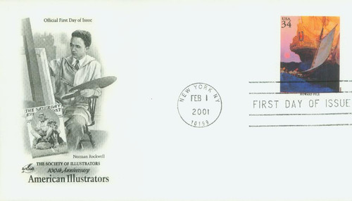 3502h FDC - 2001 34c American Illustrator Howard Pyle