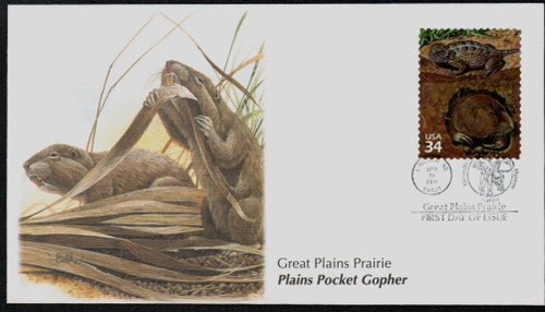 3506h FDC - 2001 34c Great Plains Prairie: Short-horned Lizard and Gopher