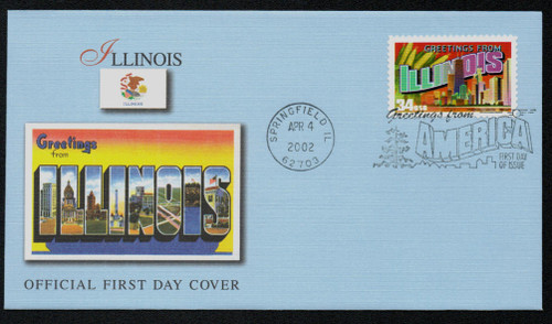 3573 FDC - 2002 34c Greetings From America: Illinois