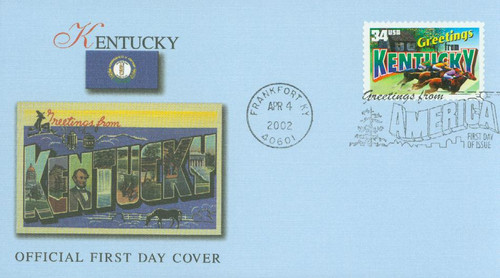 3577 FDC - 2002 34c Greetings From America: Kentucky
