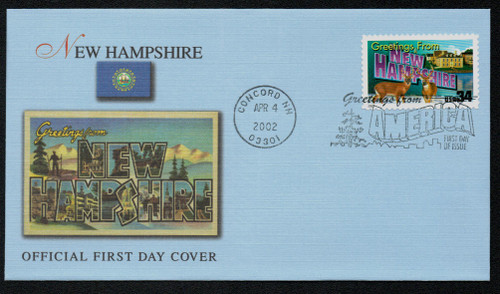 3589 FDC - 2002 34c Greetings From America: New Hampshire