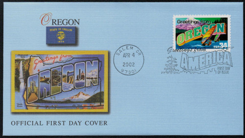 3597 FDC - 2002 34c Greetings From America: Oregon