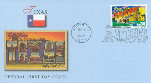 3603 FDC - 2002 34c Greetings From America: Texas
