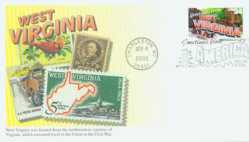 3608 FDC - 2002 34c Greetings From America: West Virginia