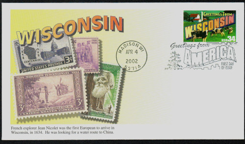 3609 FDC - 2002 34c Greetings From America: Wisconsin