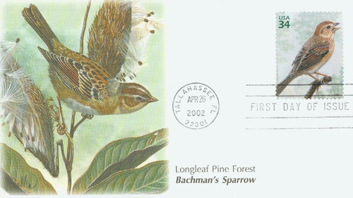 3611a FDC - 2002 34c Longleaf Pine Forest: Bachmans Sparrow