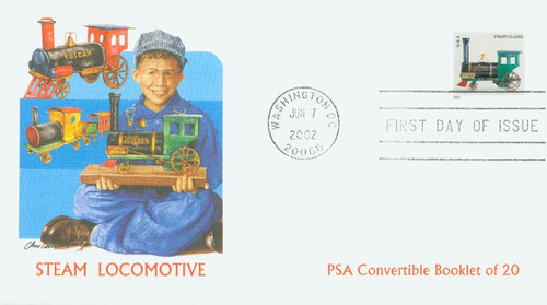 3627 FDC - 2002 37c Antique Toys: Steam Locomotive, non-denominational