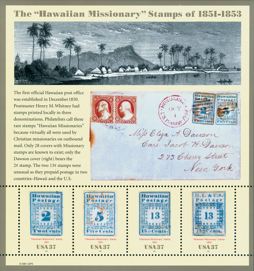 3694 FDC - 2002 37c Hawaiian Missionaries, souvenir sheet of 4 stamps