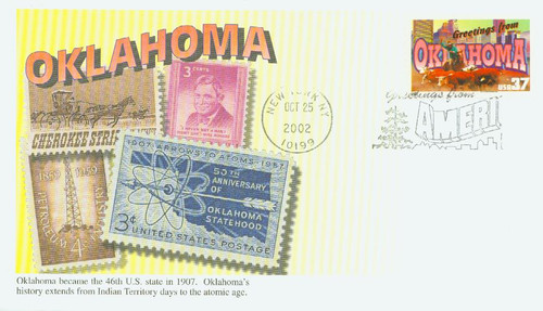 3731 FDC - 2002 37c Greetings from America: Oklahoma