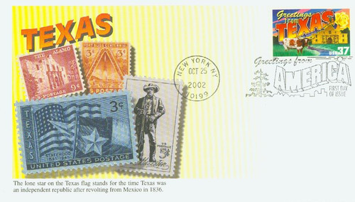 3738 FDC - 2002 37c Greetings from America: Texas