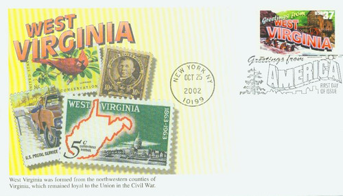 3743 FDC - 2002 37c Greetings from America: West Virginia