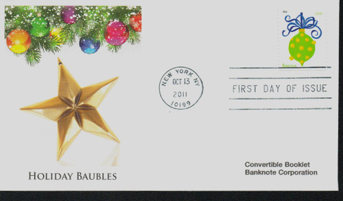 4578 FDC - 2011 First-Class Forever Stamp - Holiday Baubles: Green and Yellow Spotted Ornament (Convertible Booklet)