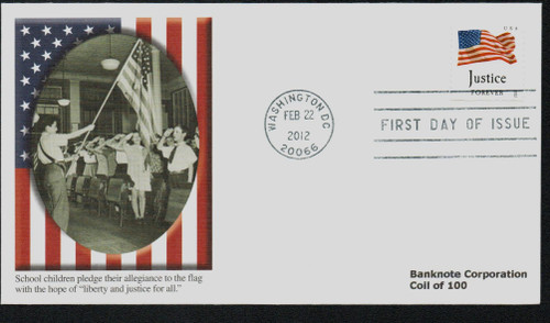 4638 FDC - 2012 First-Class Forever Stamp - Flag and "Justice" (Sennett Security Products)