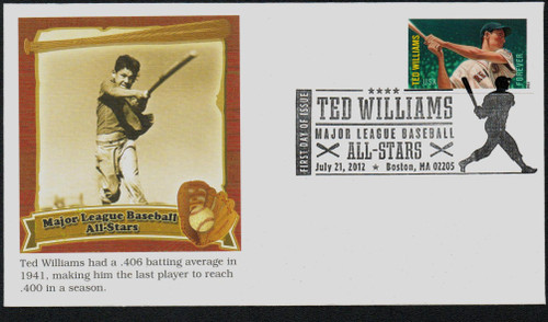 4694a FDC - 2012 First-Class Forever Stamp - Imperforate Major League Baseball All-Stars: Ted Williams