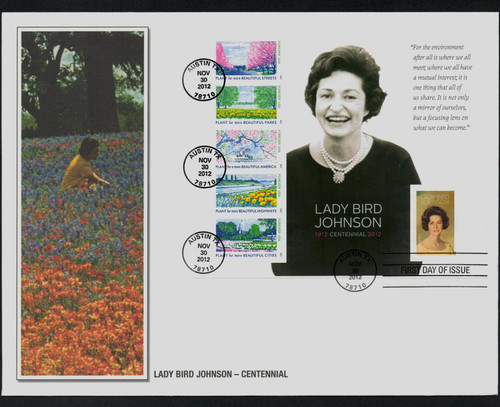 4716g FDC - 2012 First-Class Forever Stamp - Imperforate Lady Bird Johnson Centennial
