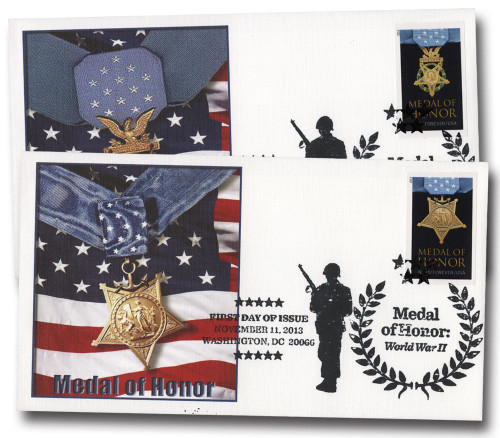 4822-23f FDC - 2013 First-Class Forever Stamp - Imperforate Medal of Honor: World War II