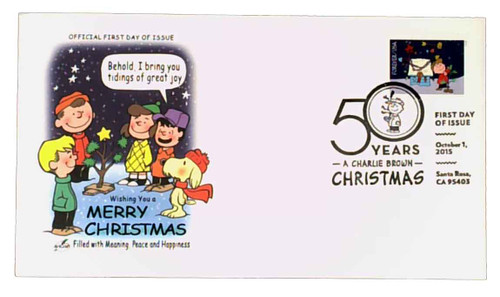 5030 FDC - 2015 First-Class Forever Stamp - Contemporary Christmas: Charlie Brown Hanging an Ornament on the Tree