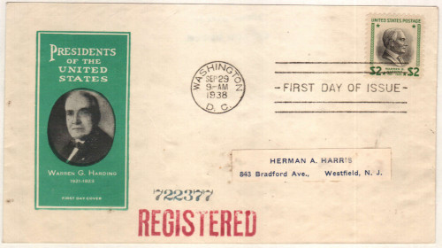 833 FDC - 1938 $2 Harding