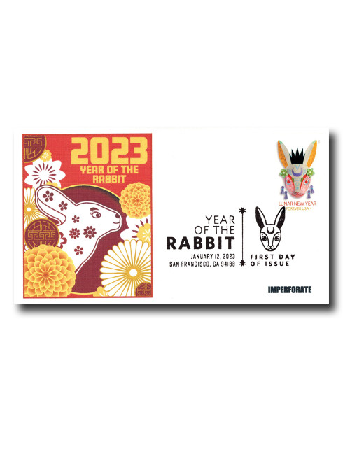 5744a FDC - 2023 First-Class Forever Stamp - Imperforate Lunar New Year: Year of the Rabbit
