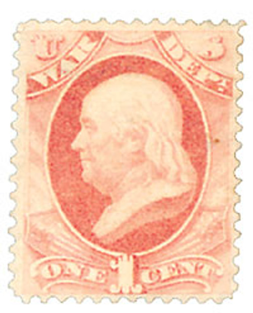 O114 PB - 1879 1c Rose Red, War Department, Franklin, Soft Paper