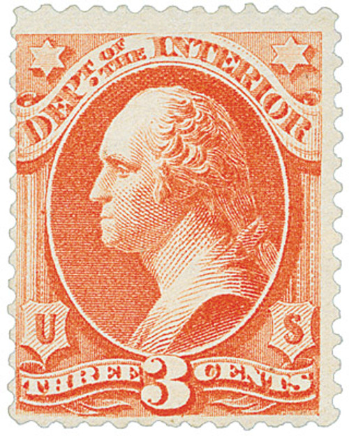 O98 PB - 1879 3c Vermillion, Department of the Interior, Washington, Soft Paper