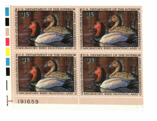 RW60 PB - 1993 $15.00 Federal Duck Stamp - Canvasbacks