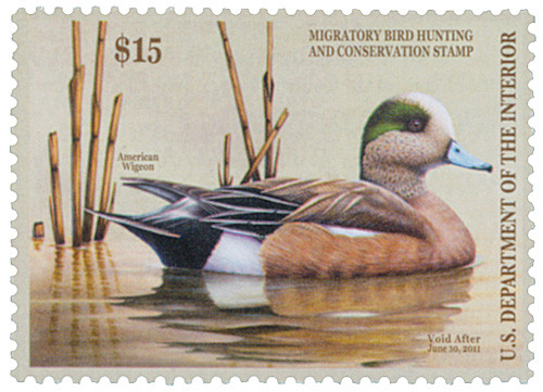 RW77 PB - 2010 $15.00 Federal Duck Stamp - American Wigeon