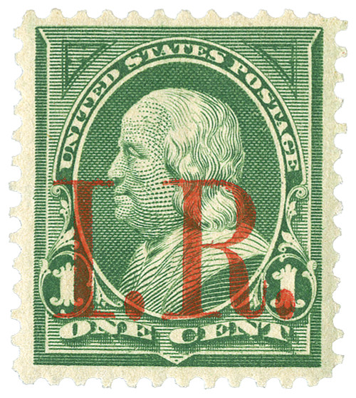 R154 PB - 1898 1c US Internal Revenue Stamp - Intricate Revenue overprint, type B, green red