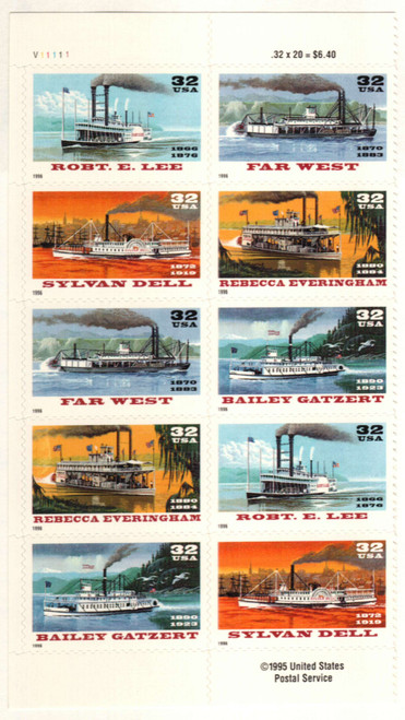 3091-95 PB - 1996 32c Riverboats