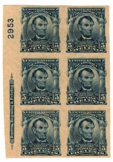 315 PB - 1908 5c Lincoln, blue, imperforate