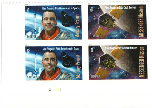 4527-28 PB - 2011 First-Class Forever Stamp - Space Firsts: Mercury Project and Messenger Mission